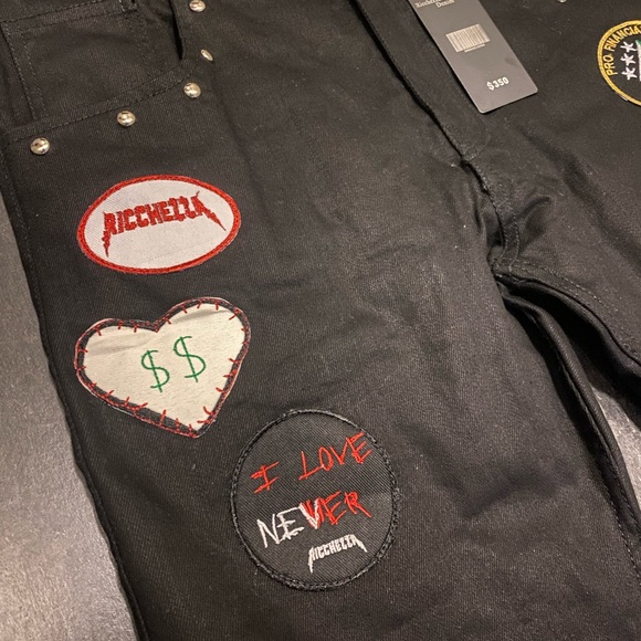 Ricchezza Black Denim Jeans $$ Patched - Picture 3 of 7